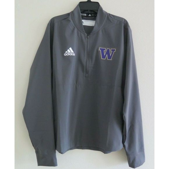 adidas GE3596 Men Sz M Gray Washington Huskies Long Sleeve 1/4 Zip Pullover $80+ - Picture 1 of 11